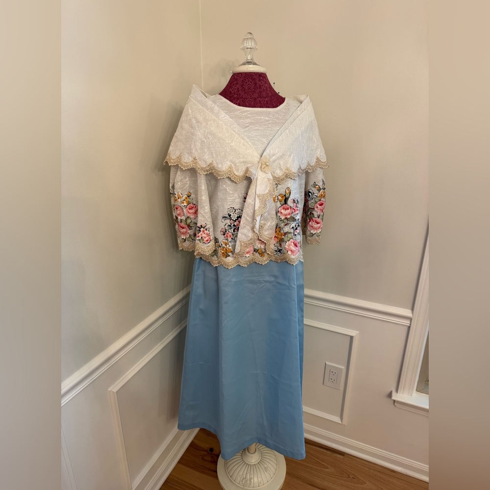 Elegant Blue and White Floral Filipiniana Dress